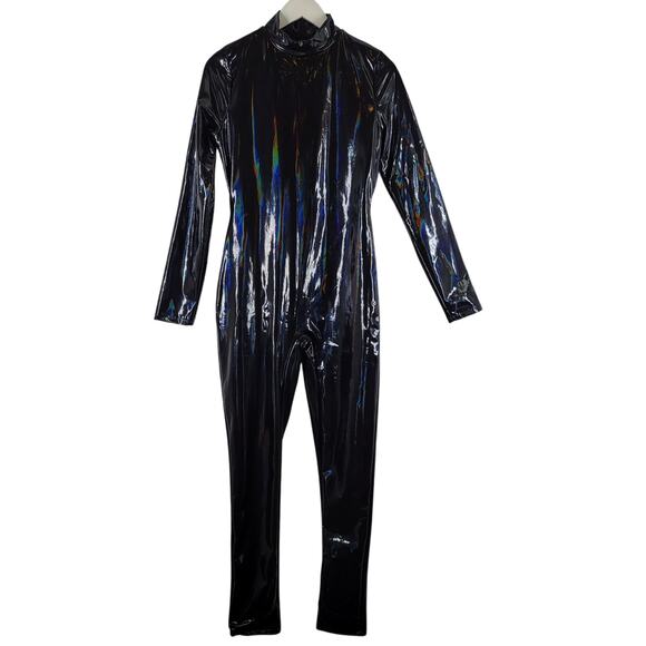 Naked Wardrobe The Vinyl Turtleneck Jumpsuit in Black Womens Sz XL Long sleeve - Picture 2 of 14